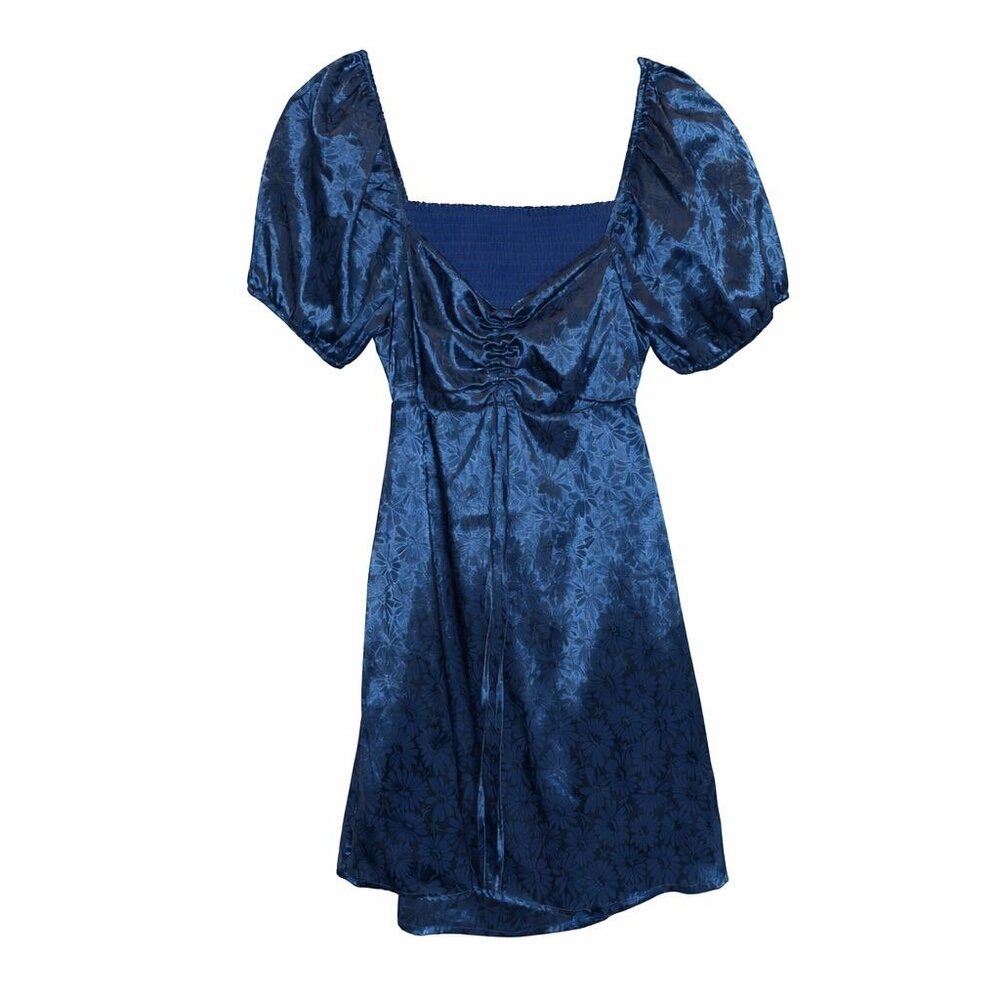 Altar'd State Floral Puff Sleeve Mini Dress With Smocked Bodice Open Back, M, NW